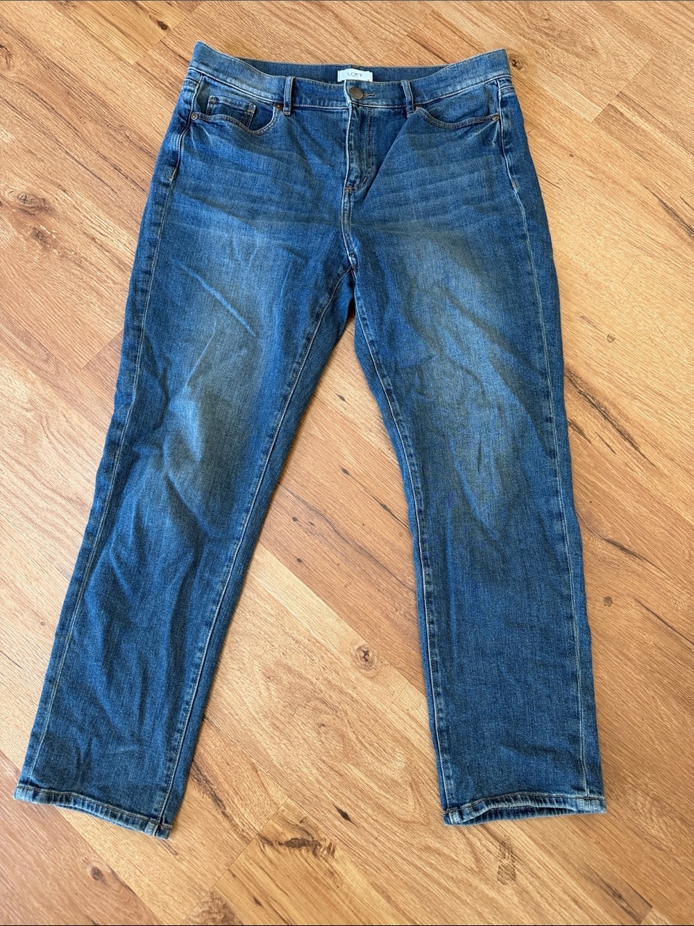 LOFT Women's Medium Blue Straight Leg Ankle Jeans, loose fit, size 10